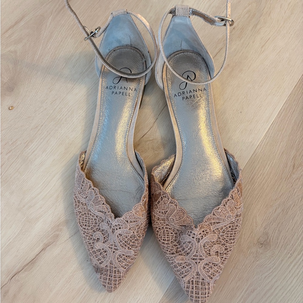 Adrianna Papell Lace Ankle-Strap Flats - Blush